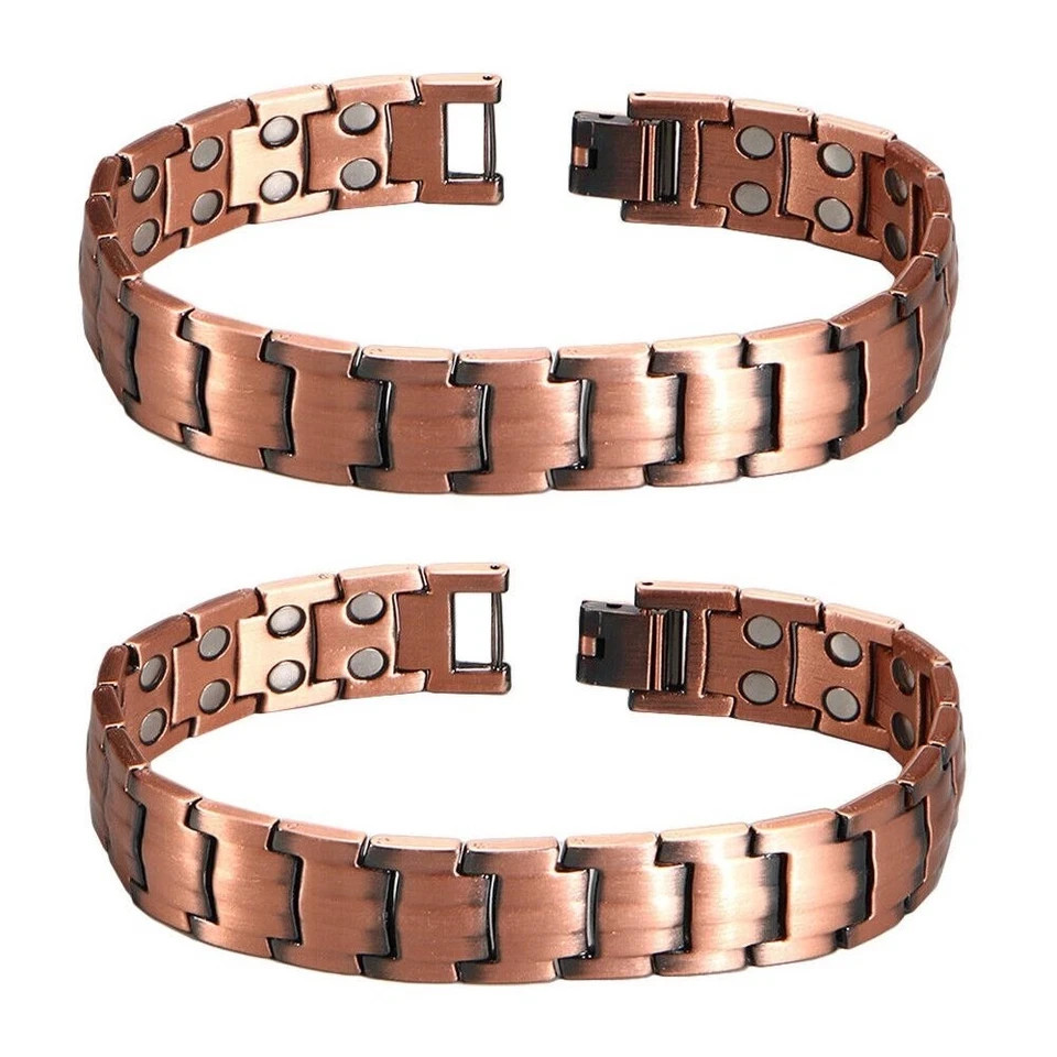 2 Pack Pure Copper Magnetic Bracelet Arthritis Pain Therapy Energy Cuff Bangle
