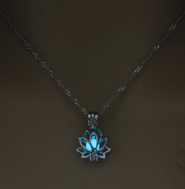 Lotus Flower Necklace Glow in the Dark Luminous Jewelry Gifts, Pretty, Spiritual