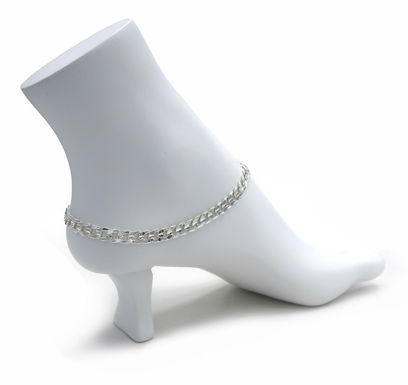 10″ CONCAVE CUBAN CURB LINK CHAIN QUALITY ANKLET BRACELET 925 SILVER PLATED