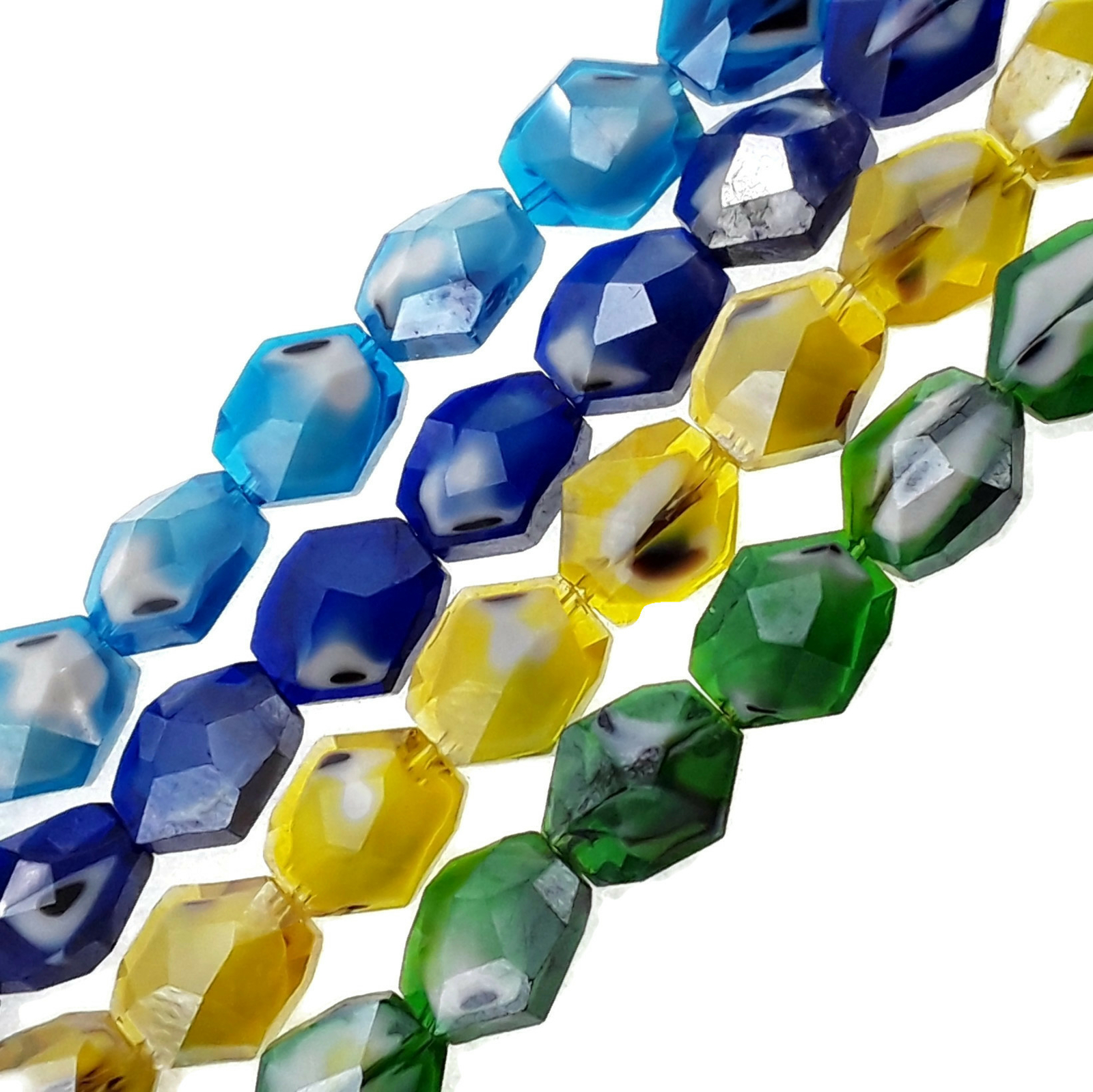 Handmade Lampwork Artisan Glass Faceted Nugget Beads 13x16mm 15.5″ Strand