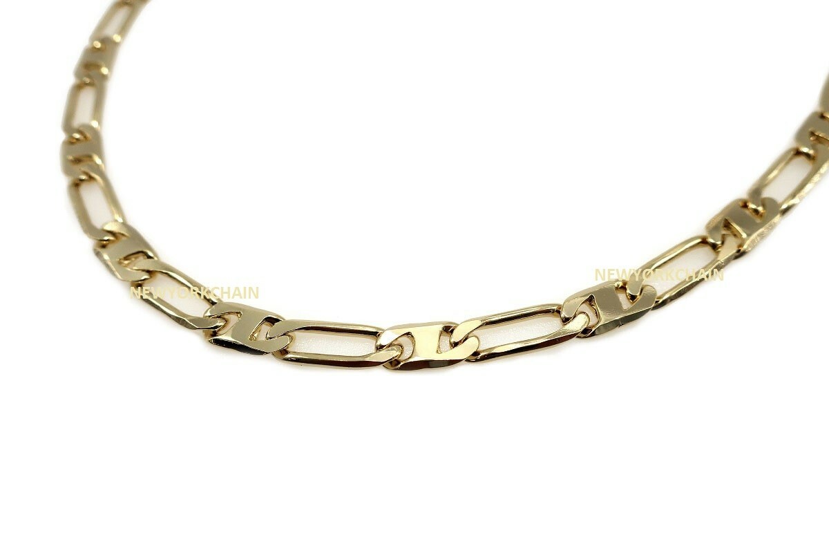 Italian Figaro Mariners Anchor Link Chain Necklace 7mm 8″ 24″ 18K Gold Plated