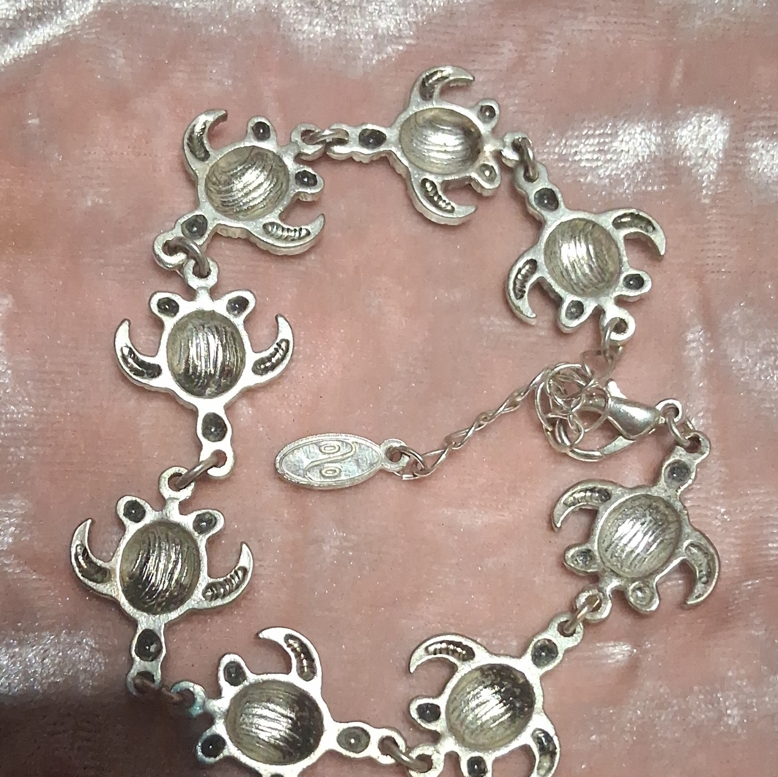 Adult Jewels Silver Turtle Dangle Charm Round Link Bracelet Lobster Signed