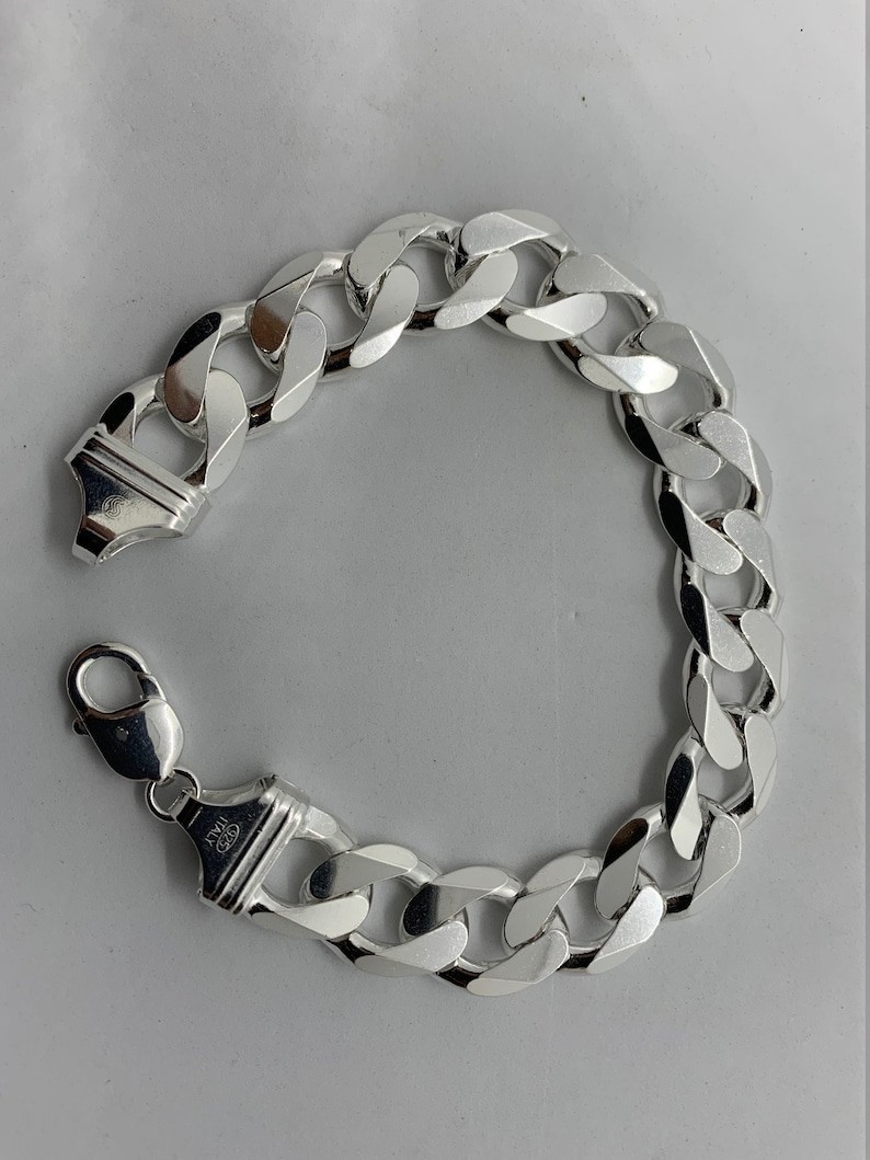 925 Sterling Silver Solid Men’s Cuban Curb Link Chain Bracelet Size 5 To 9 Inch