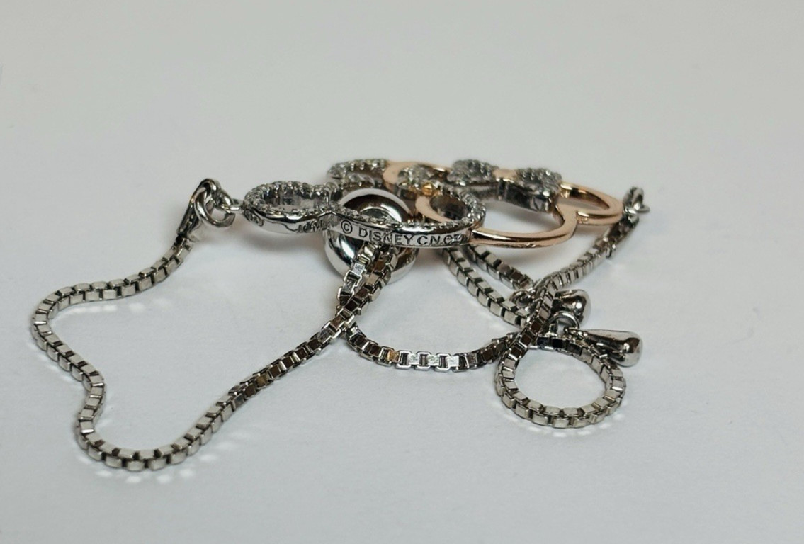 Disney Sterling Silver Mickey and Minnie Icon CZ Bolo Bracelet 7-9 in -.16