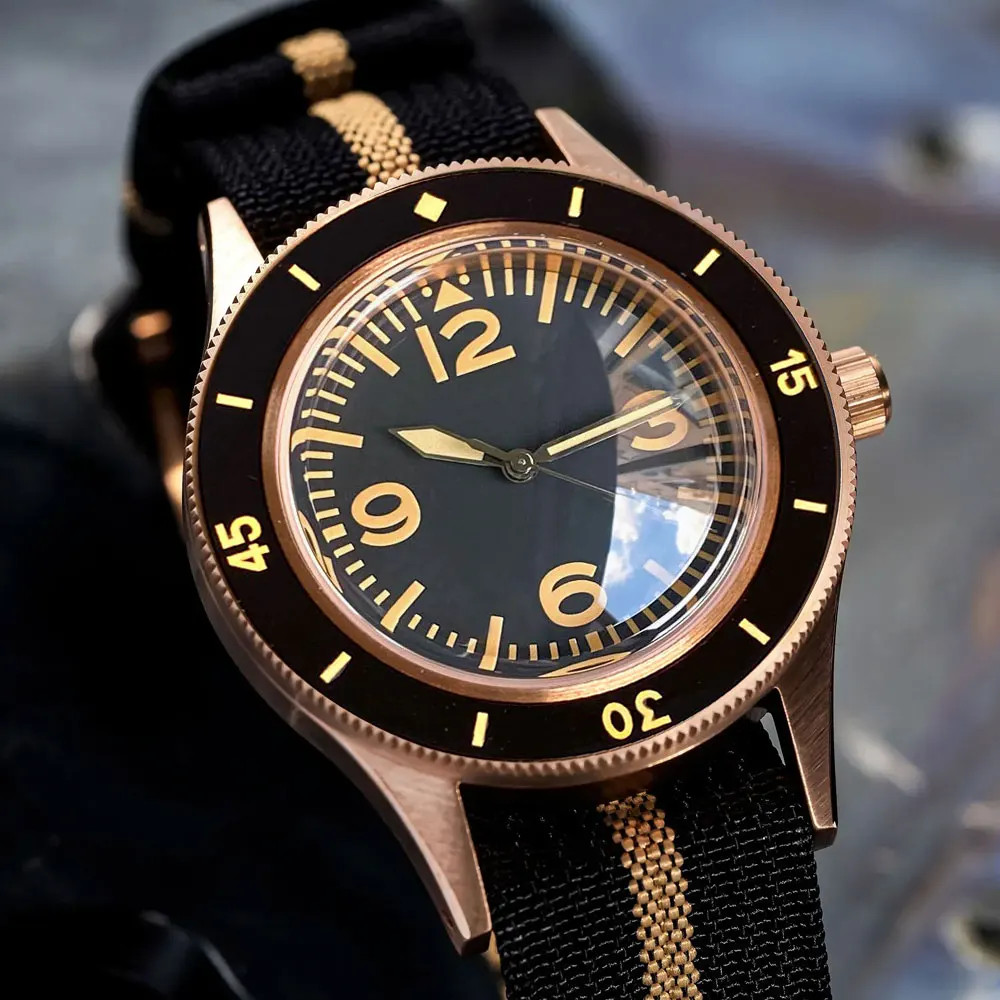 Tandorio 50 Fathoms Real CUSN8 Solid Bronze NH35A Auto Vintage Men Watch 20ATM