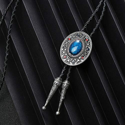 Nature Agate Triangle Shape Western Cowboy Celtic Black Stone Bolo Tie 1-blue