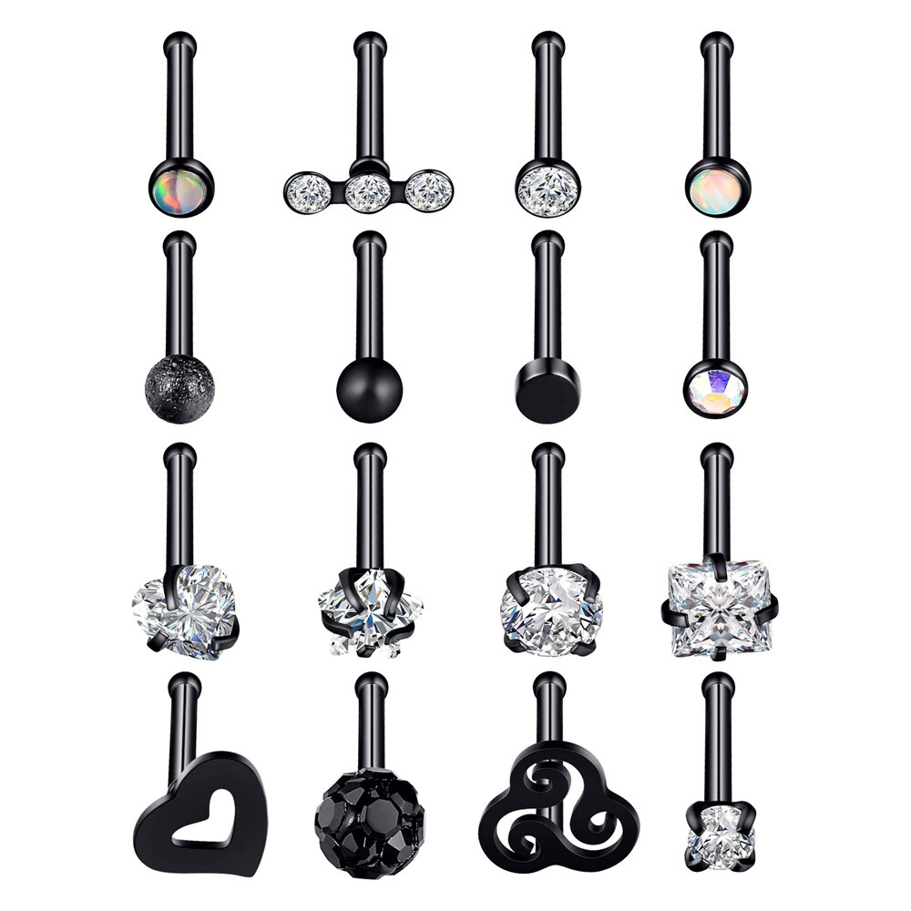 Stainless Steel Nose Rings Set Bone Stud Tragus Cartilage Hoop Body Piercing 20G