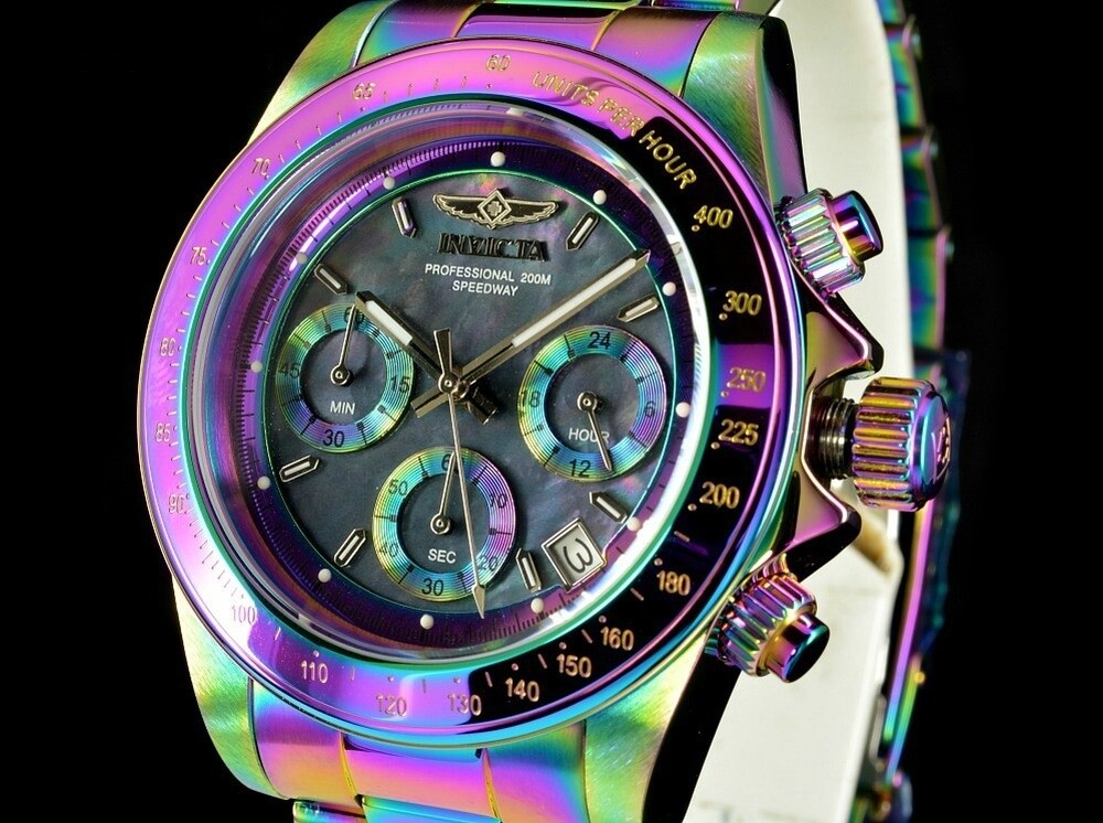 Invicta 40mm Speedway Chronograph Black Mother of Pearl Dial IRIDESCENT SS Watch