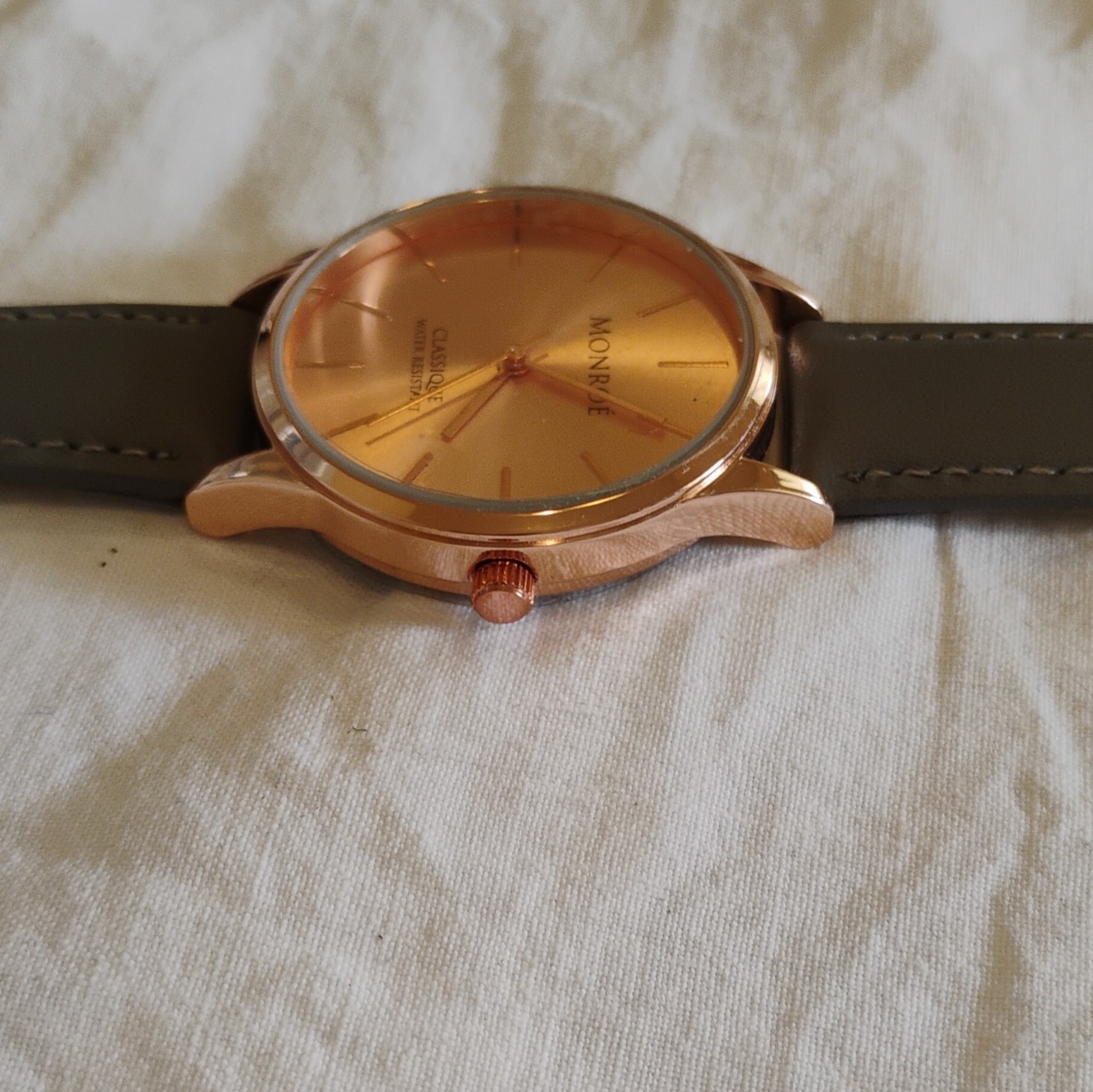 Monroe by Maestro Classique Quartz Analog Rose Gold Dial Gray Leather Strap