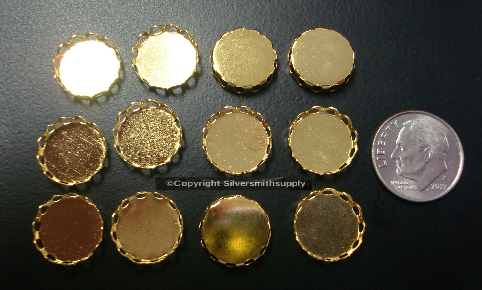 Bezel cups Gold plated brass 12mm round gallery edge 12 bezel cups BC035