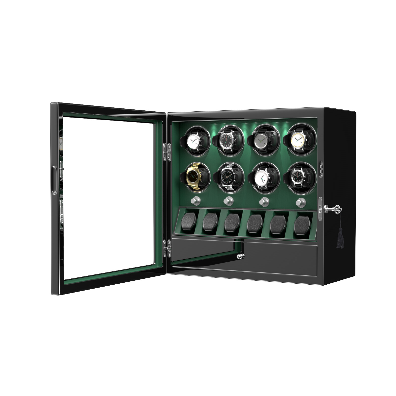 New Compact LED Automatic 8 Watch Winder With 6 Watches Display Storage Box Gift