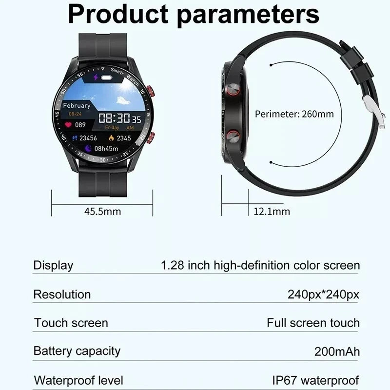 ECG PPG Smart Watch Bluetooth Call Fitness Tracker Heart+Rate Blood Pressure IP6