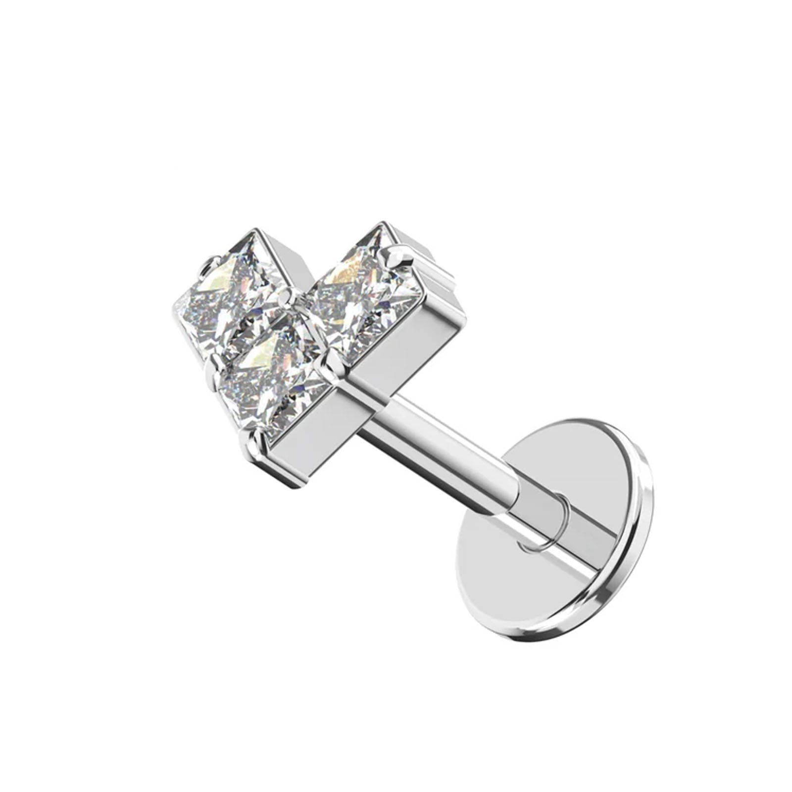 G23 Titanium CZ Fancy Threadless Push Fit Flat Back Labret Helix Tragus Stud