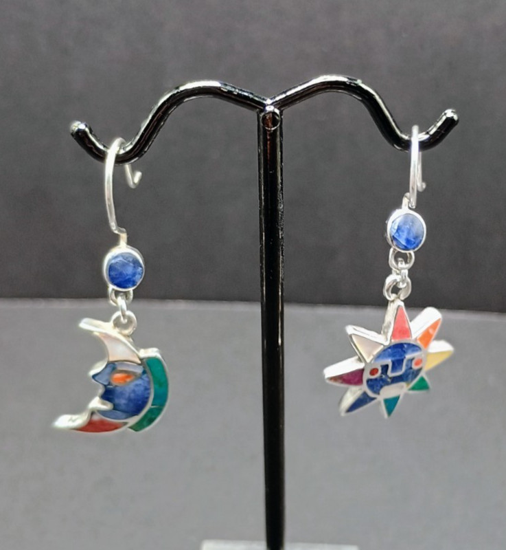 950 Silver Sun Moon Inca Wedding Earrings