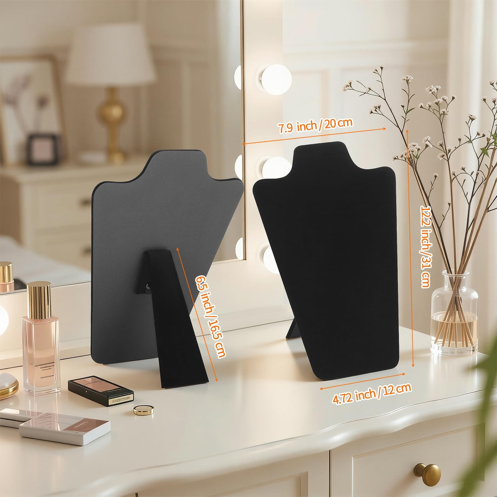 2 Pcs Black Velvet Necklace Bust Display Stand (Large 12.2*7.9inch)