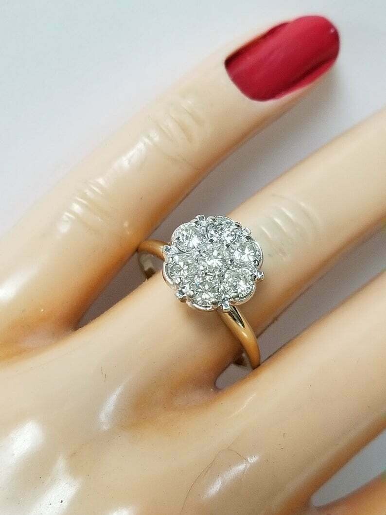 1.40Ct Lab Created Round Diamond Flower Shape Ring 14K Yellow Gold Finish