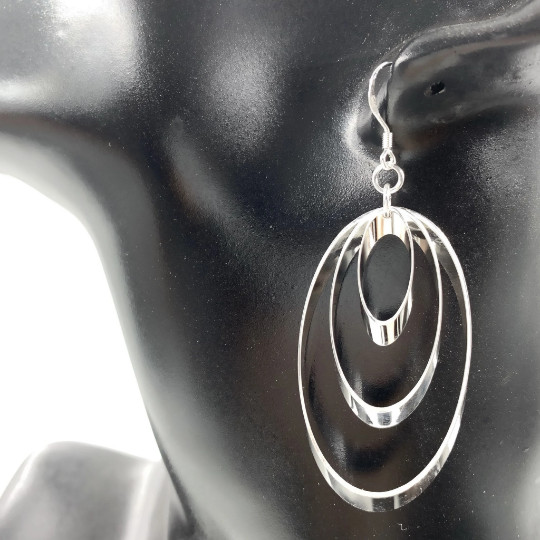 Sterling Silver Triple Loop Dangle Earrings On French Wire