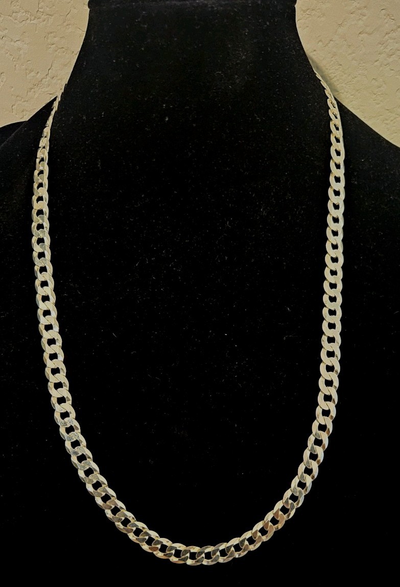 Men’s Flat Miami Cuban Link Chain Solid 925 Sterling Silver 8mm Thick Italy Made