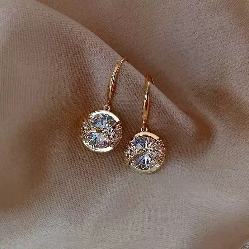 18K Gold Plated Round CZ Dangle Earrings Sparkly Crystal Drop Earrings 395