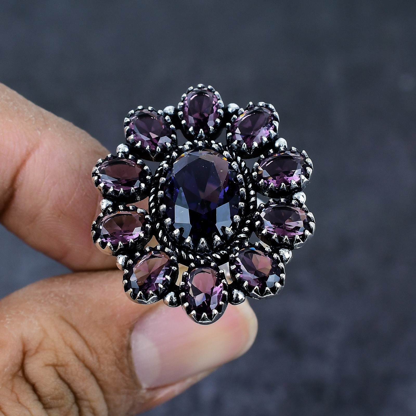 Amethyst Gemstone Handmade 925 Sterling Silver Jewelry Ring Size 9 M408
