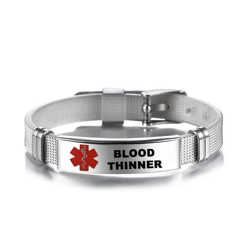 Silver Medical Alert Adjustable Bracelet Stainless Steel Epilepsy Diabetes