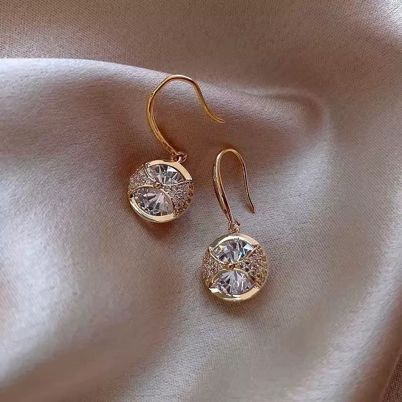 18K Gold Plated Round CZ Dangle Earrings Sparkly Crystal Drop Earrings 395