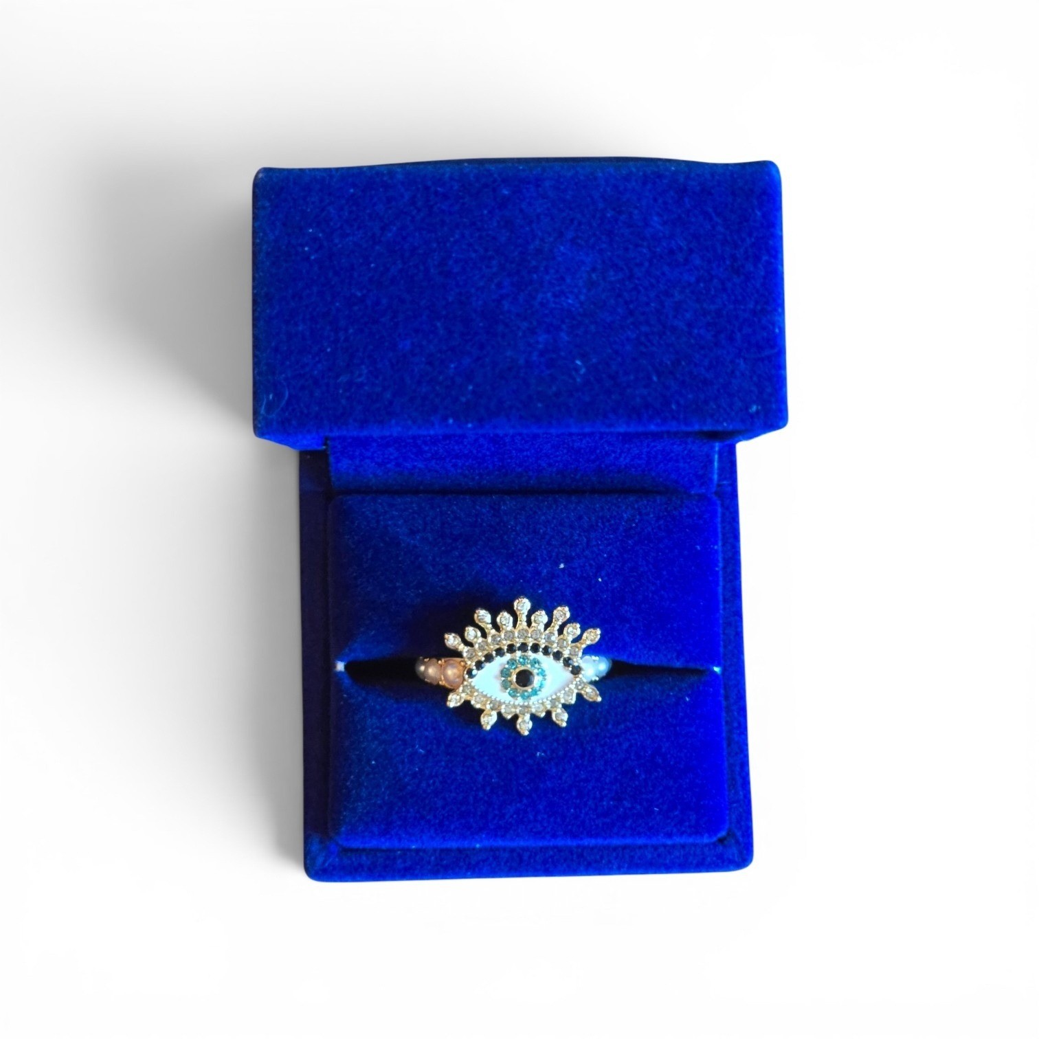 Kurt Geiger Evil Eye Sunburst Statement Ring Gold Tone Pearl Band Size 7
