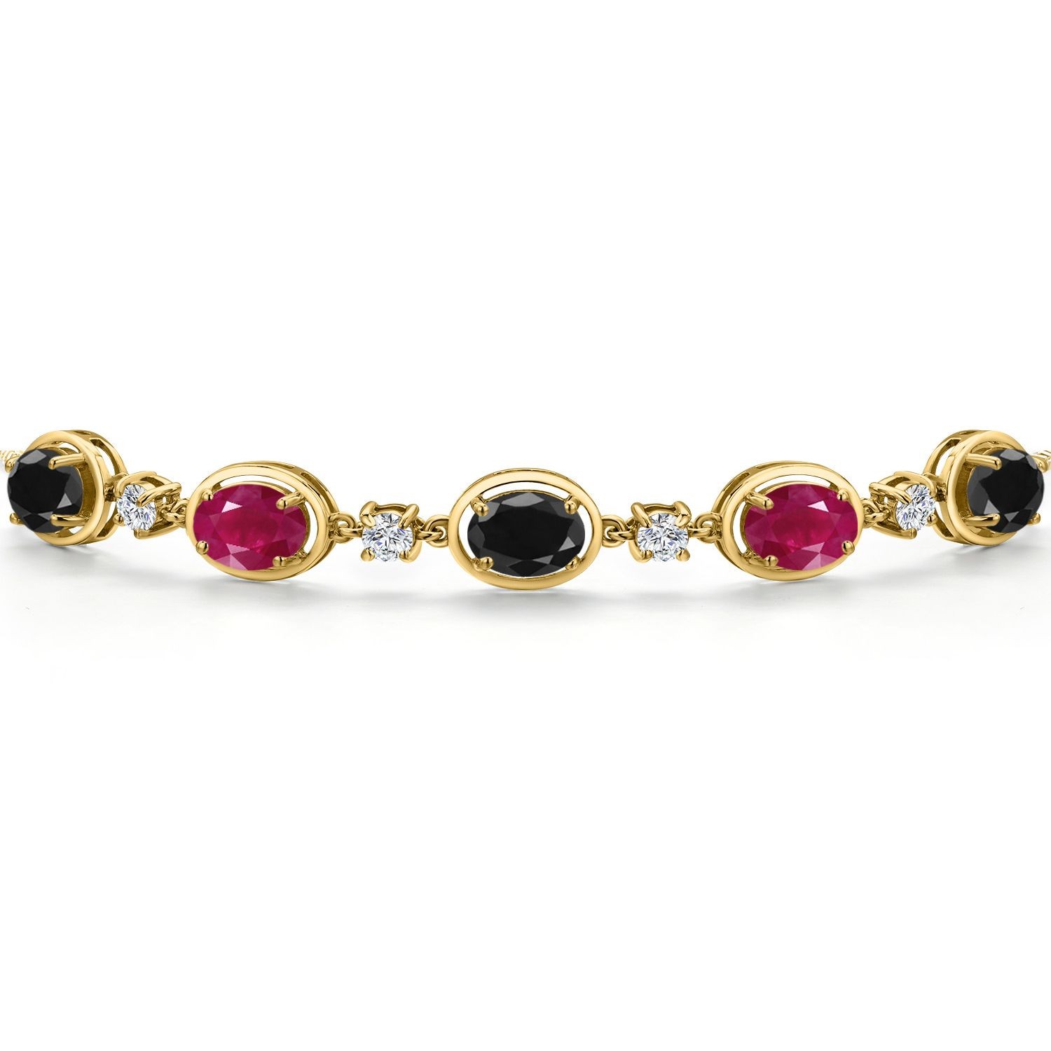 18K Yellow Gold Plated Silver Black Sapphire and Ruby and Lab Grown Diamond