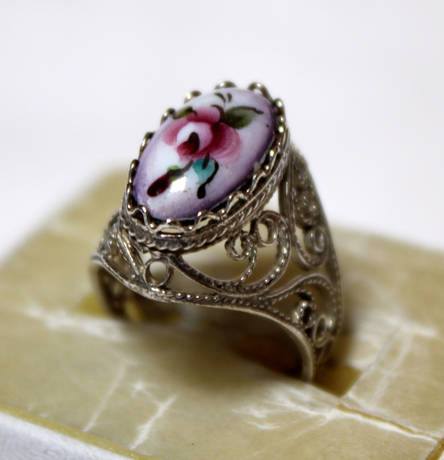 Vintage Russian Hand Painted Enamel Rings 4 Variation Finift Technique #7,12,87