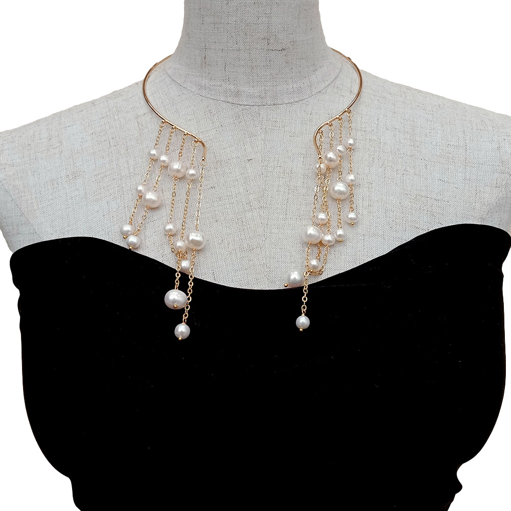 Freshwater Cultured White Pearl Electroplated Choker Necklace