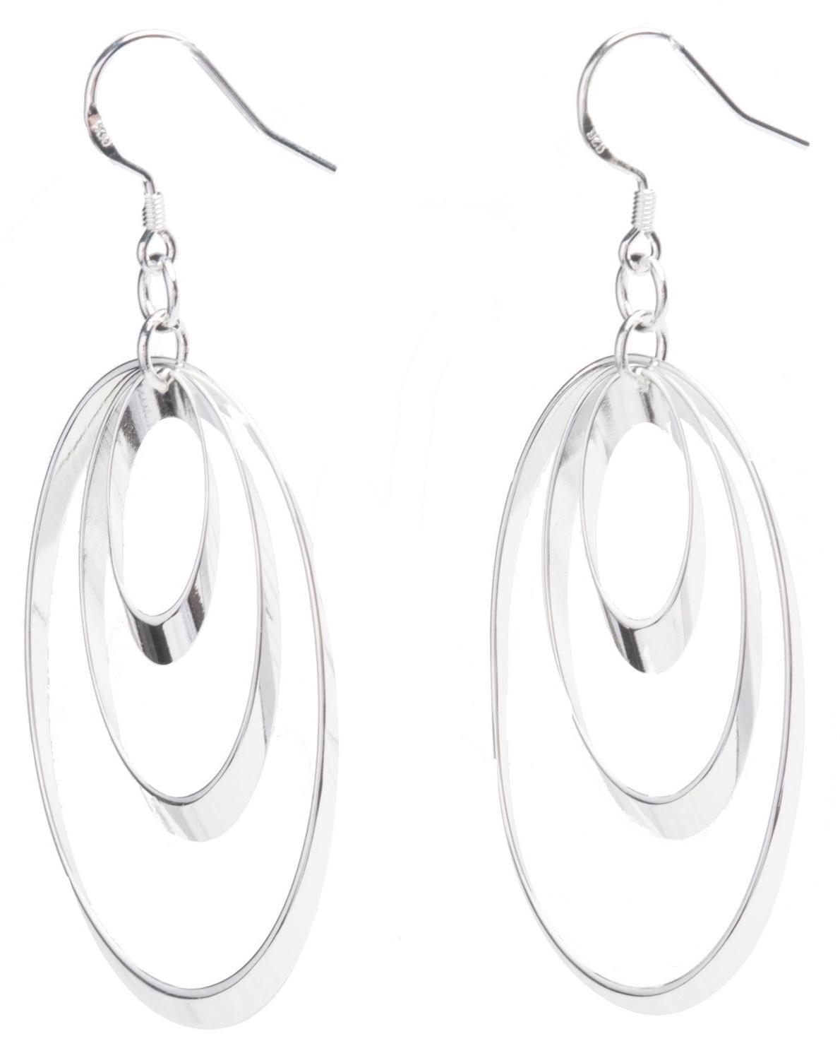 Sterling Silver Triple Loop Dangle Earrings On French Wire