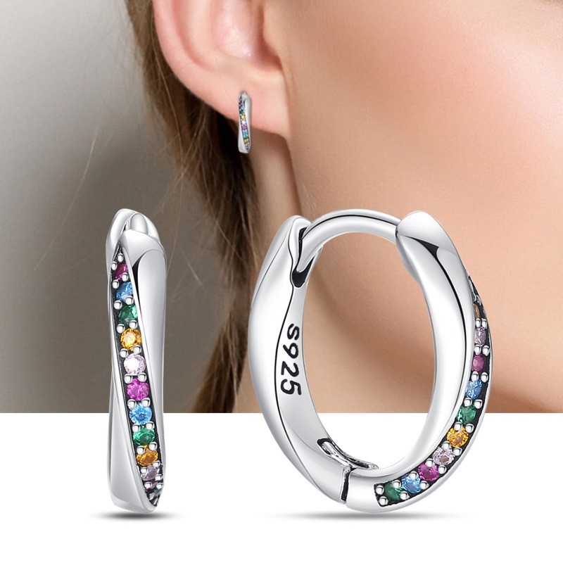 PANDACH 925 Sterling Silver Tiny Colorful CZ Huggie Hoop Earrings For Women Gift
