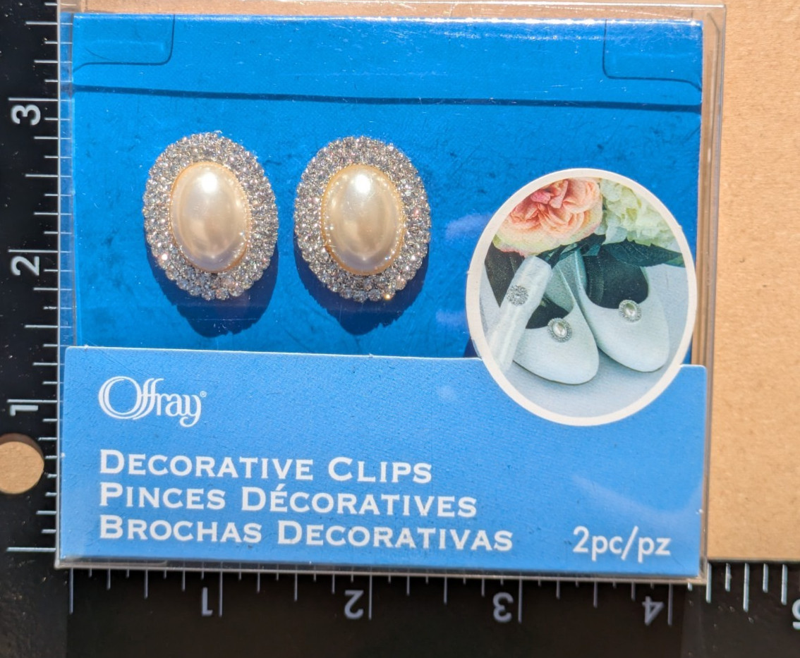 Offray Oval Pearl & Rhinestone Border Decorative Accent Clips – Wedding DIY -NEW