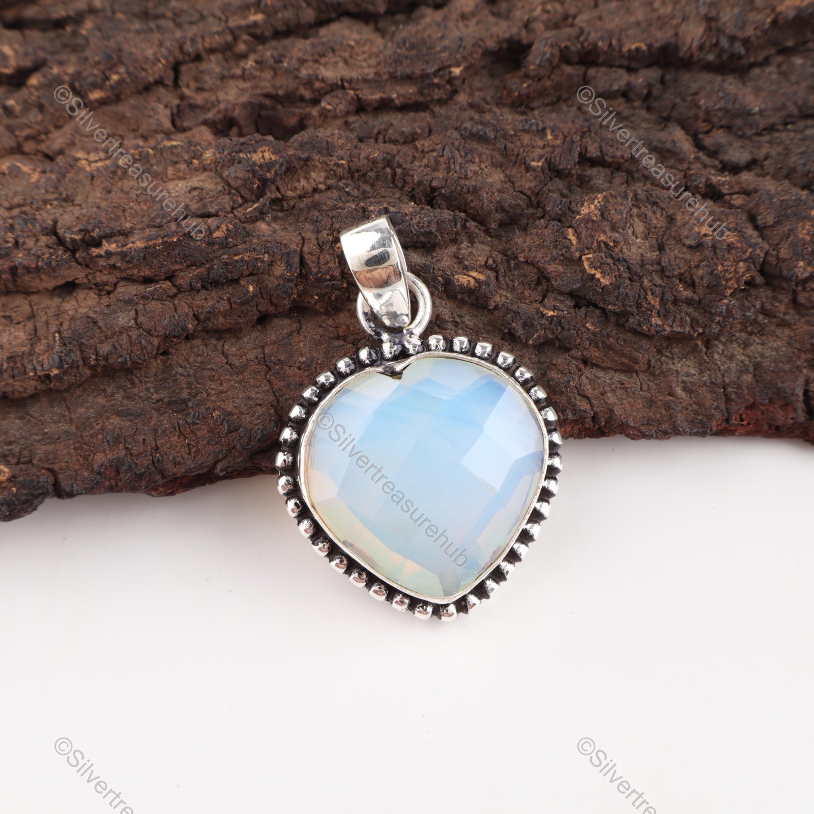 Heart Milky Opal Stone 925 Silver Engagement Ethnic Sisters Gift Pendant Jewelry