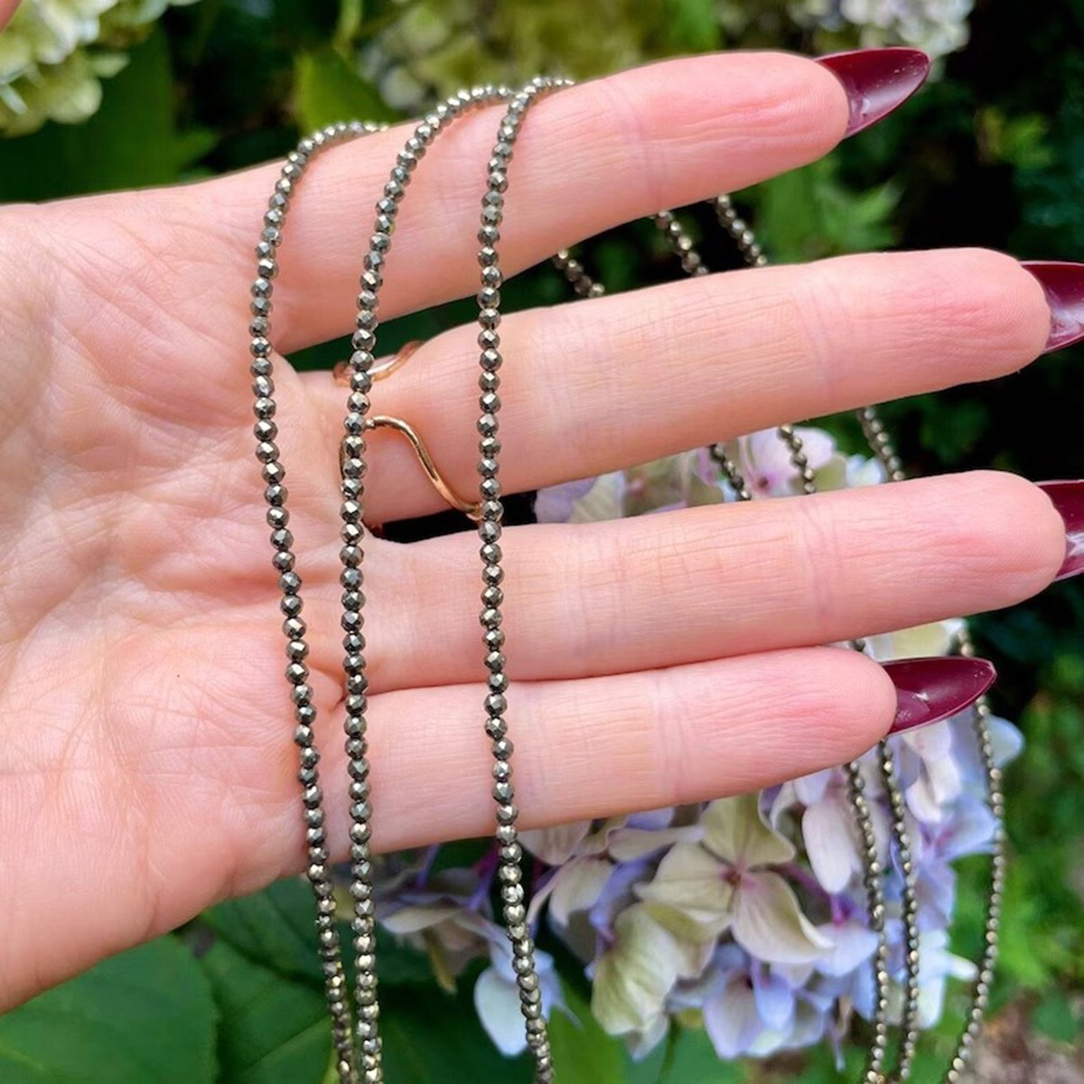 Pyrite 2mm Crystal Gemstone Faceted Beads Dainty Choker Necklace Minimalist