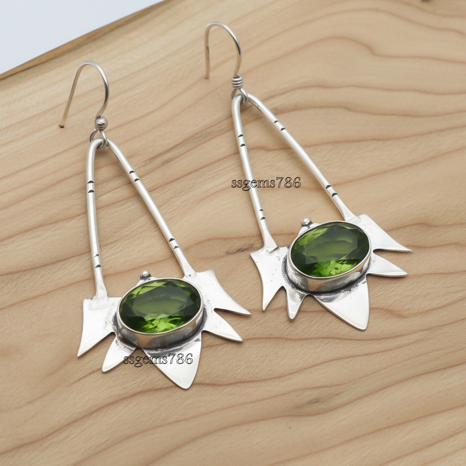 Peridot Gemstone 925 Sterling Silver Jewelry Handmade Drop/Dangle Earrings