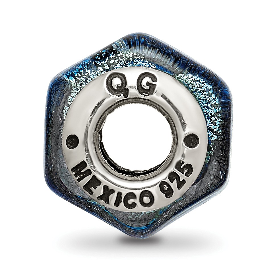 Silver Reflections Blue Dichroic Glass Bead QRS1482