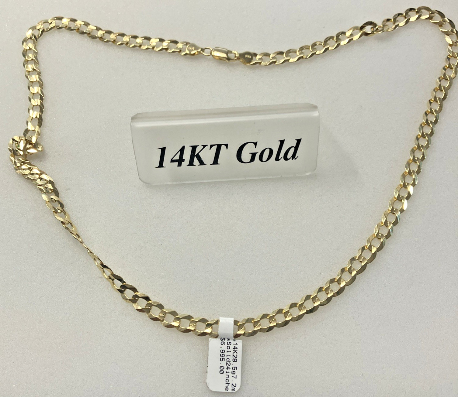 14kt Real Gold Solid Curb Link Chain 28.5grams 7.2mm 24” Brand New with Tag 14K