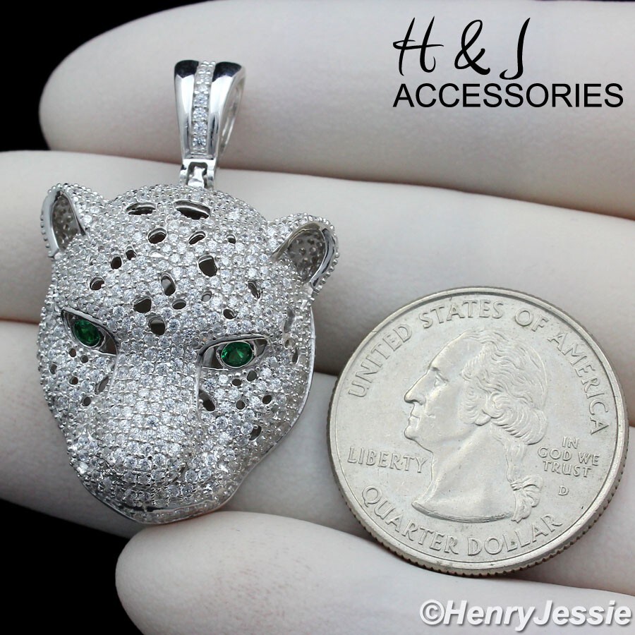 MEN SOLID 925 STERLING SILVER ICY BLING CZ 3D LEOPARD HEAD CHARM PENDANT*ASP199