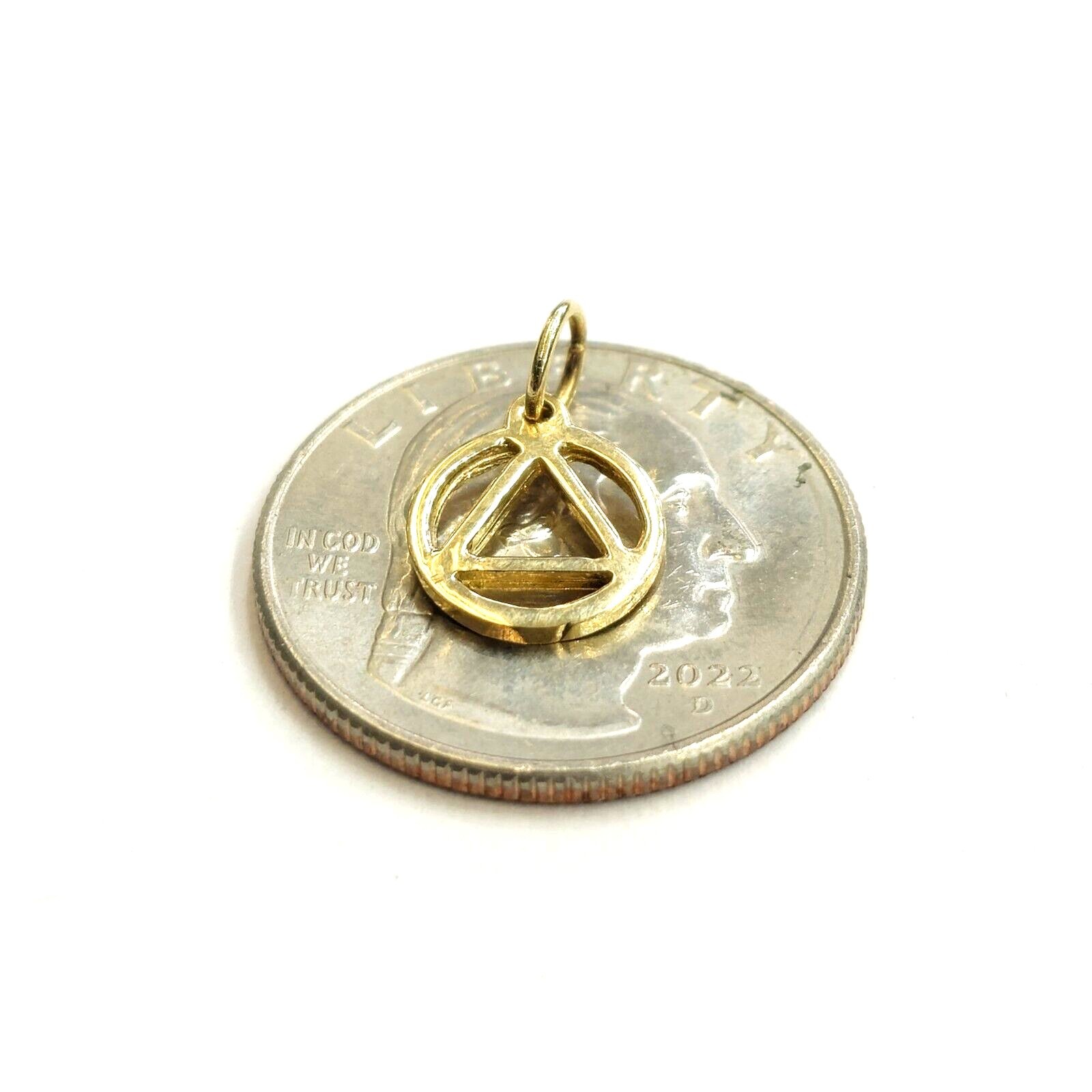 14k yellow Gold Tiny Alcoholics Anonymous circle triangle AA Symbol Pendant 0.7g