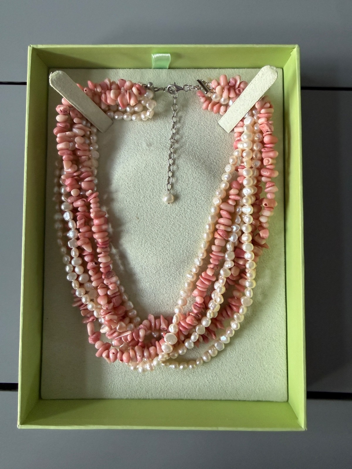 Ross Simons 7 Strand Necklace Bamboo Coral and Freshwater Pearls