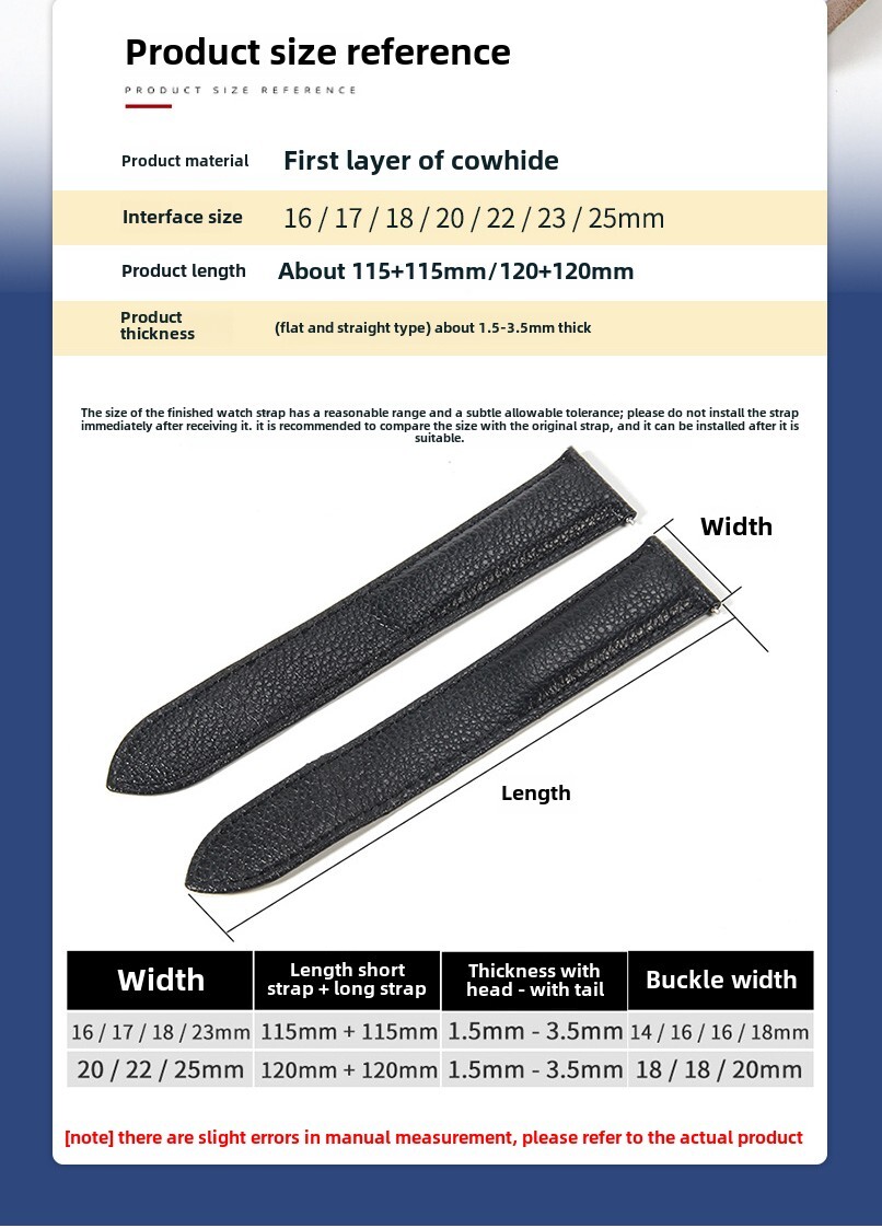 Genuine Leather Watch Band Strap Double Ends for CTR Tank 16/17/18/20/23/25mm