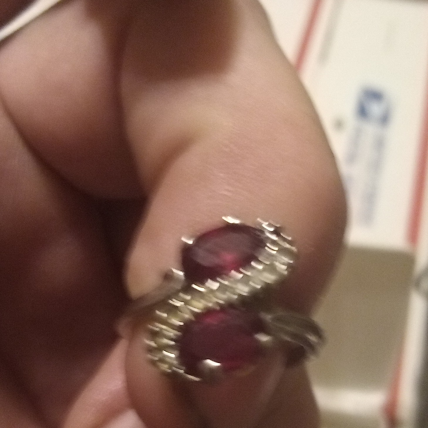 Silver Tone Bypass Cocktail Ring 2 Oval Red Stones Prong Set Size 3