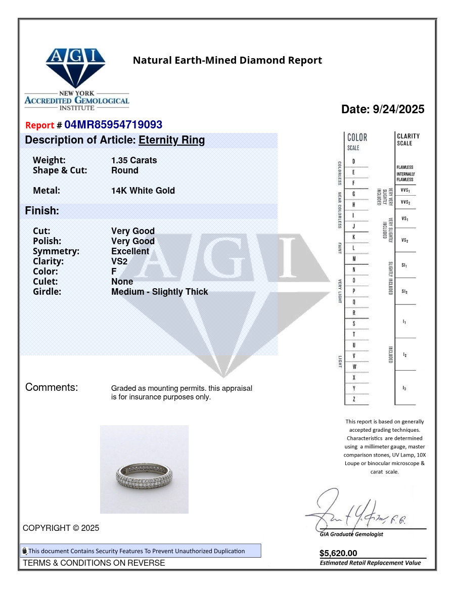 Eternity Wedding Ring Classic Solid 14K Gold 1.35 CT Round Natural Diamond F VS2