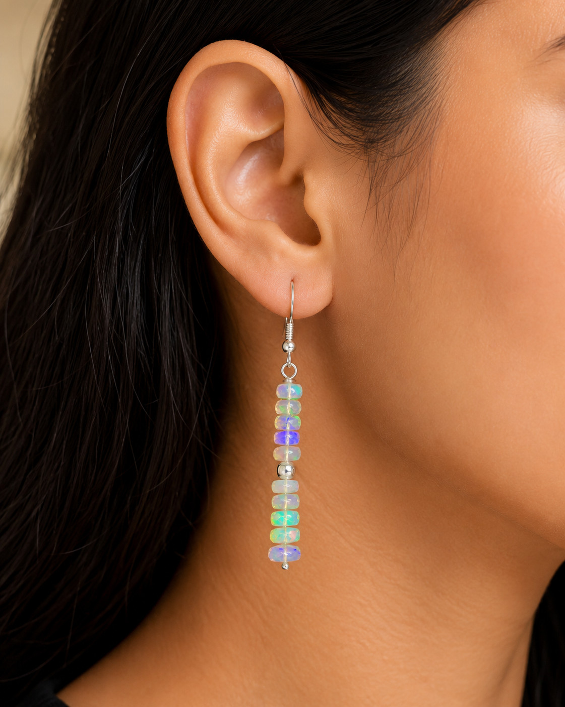 Natural Opal Faceted Bead and Dangle Earrings, Multifire Opal Gemstone Bead