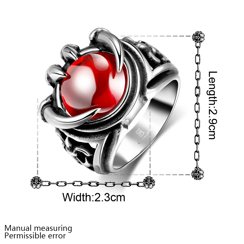 Stainless Steel Antique Gothic Biker Tribal Ring Black Red Men’s Unisex B208