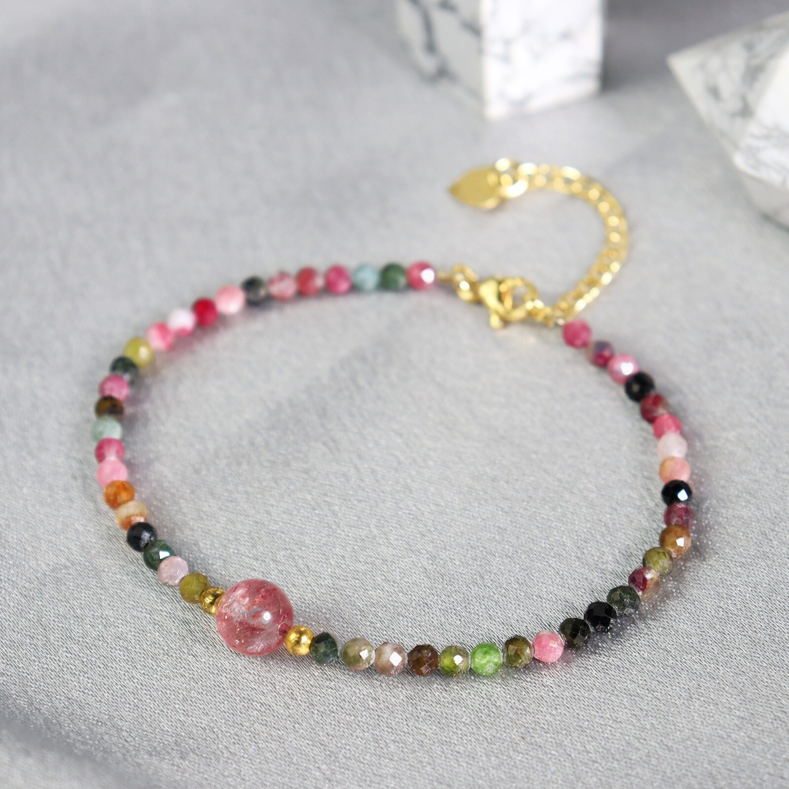 Handmade Tourmaline Faceted Beads Healing Protection Women Minimalist Bracelet