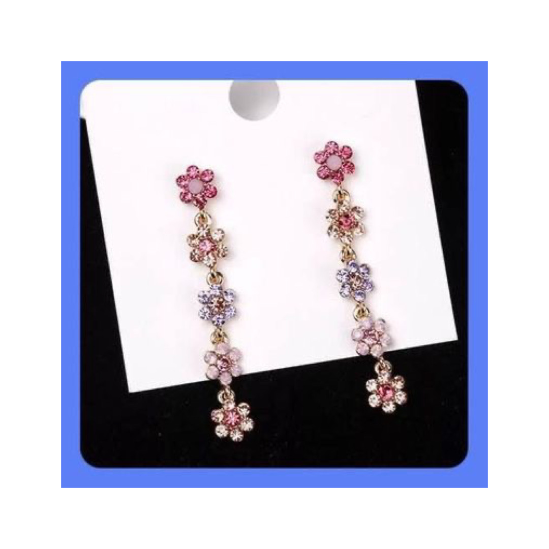 Unique Pretty Cascading Multi Colorful Beauty Rhinestone Flower Earrings