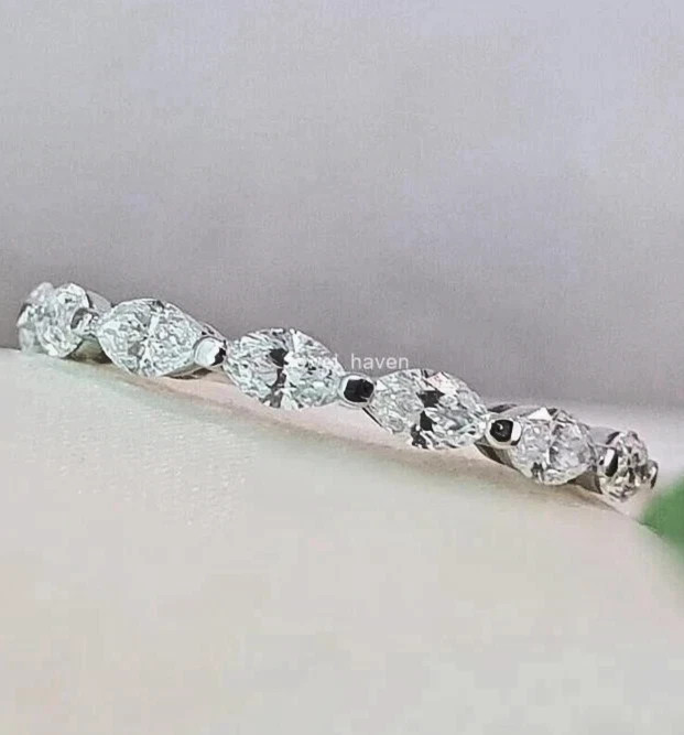 3.5Ct Marquise Cut Natural Diamond Real 14K White Gold Luxury Eternity Band Ring