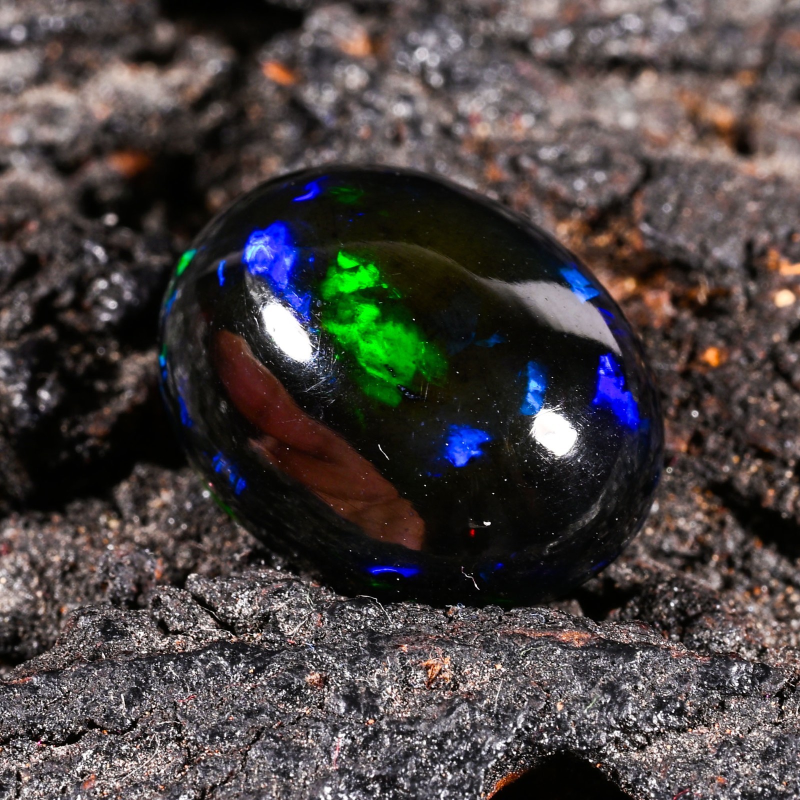 6.55 Ct Natural Ethiopian Multi Fire Black Opal Cabs Loose Gemstone 15x12x8 MM